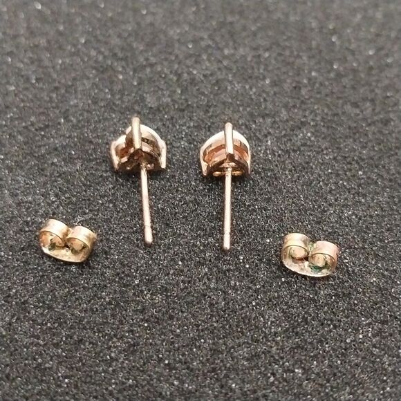 Vintage Heart Shaped Fire Opal Earrings Gold Studs #J048 - Picture 6 of 14